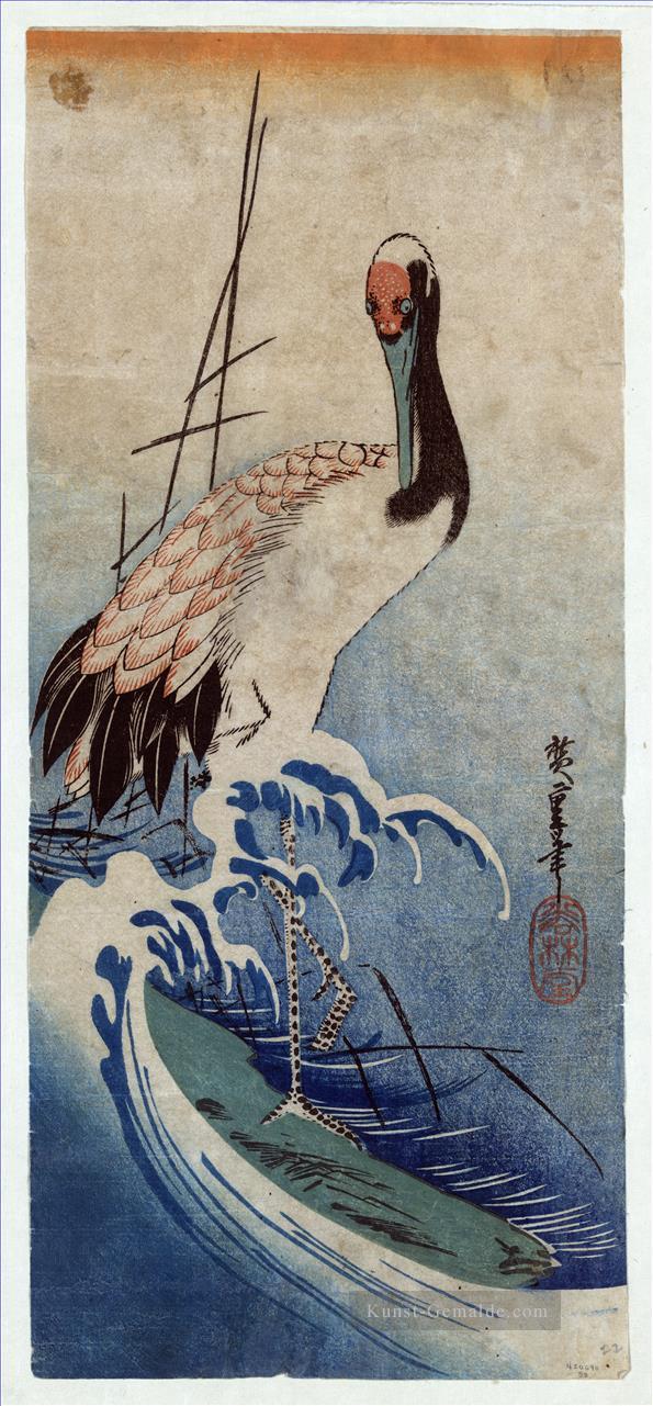Kran in den Wellen 1835 Utagawa Hiroshige Ukiyoe Ölgemälde